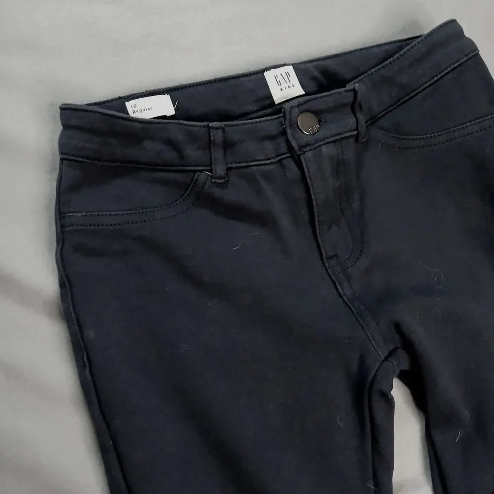 Gap Kids Ponte Pants Skinny Stretch Adjustable Waist Black Pockets Slim Girls 10